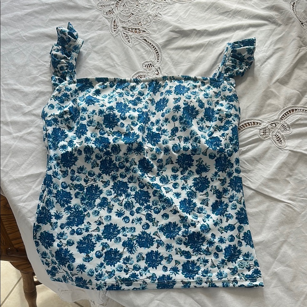ALBION Floral Blue and White Women's Swim Top
